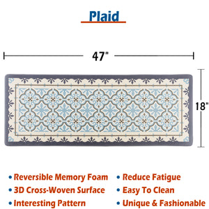 Plaid Pattern Waterproof Non-skid Memory Foam Kitchen Mat